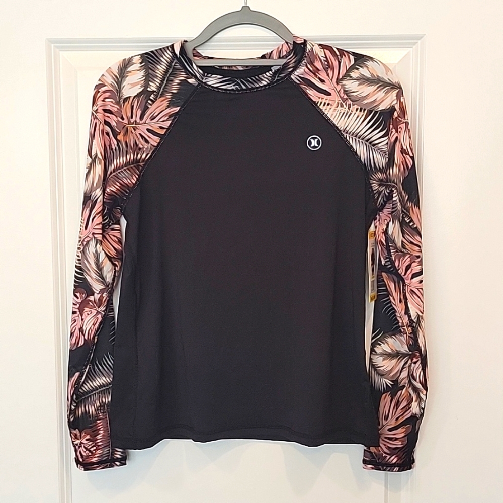 Hurley Women's Long Sleeve Rashguard Shirt Top Pull Over Brown Floral Medium NWT - Picture 4 of 9